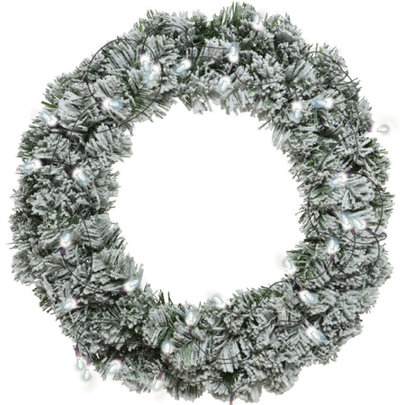Kerstkrans groen met sneeuw 35 cm incl. verlichting helder wit 4m