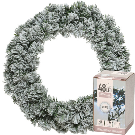 Christmas wreath green with snow 35 cm incl. lights bright white 4m