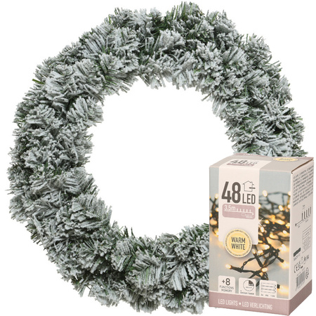Christmas wreath green with snow 35 cm incl. lights warm white 4m