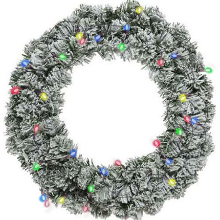 Christmas wreath green with snow 40 cm incl. lights coloured 4m
