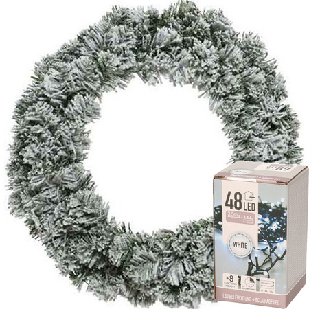 Christmas wreath green with snow 40 cm incl. lights bright white 4m
