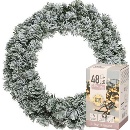 Christmas wreath green with snow 40 cm incl. lights warm white 4m
