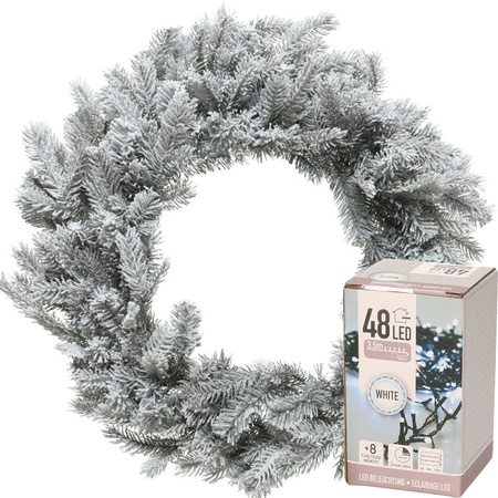 Christmas wreath green with snow 50 cm incl. lights bright white 4m