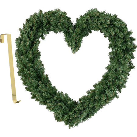 Kerstkrans hart vorm groen 50 cm kunststof incl. deurhanger