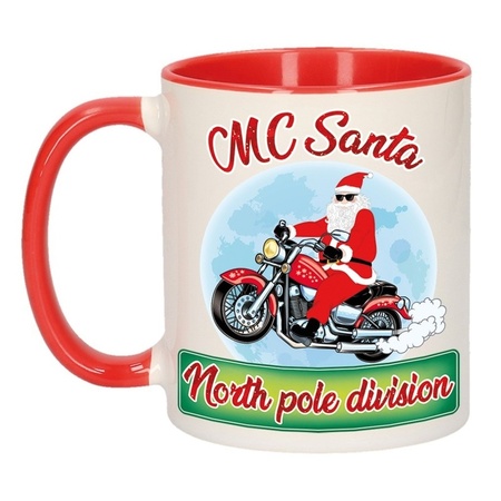 Kerst cadeau beker / mok MC Santa Kerstman op motor 300 ml