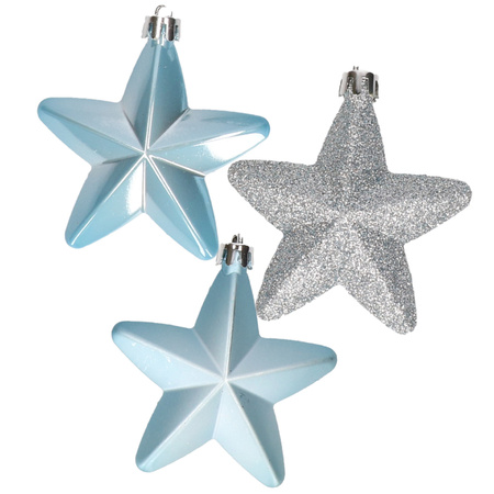 Kerstornamenten kunststof sterren 6x st lichtblauw 7 cm