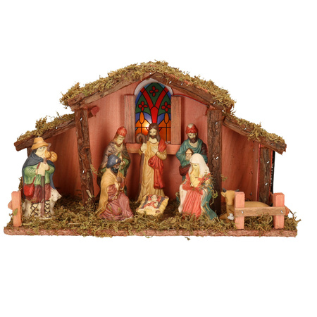 Christmas stable with light and 8 figures