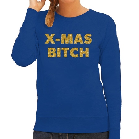 Blue Christmas sweater Christmas Bitch gold for women