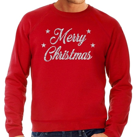 Red Christmas sweater Merry Christmas silver for men