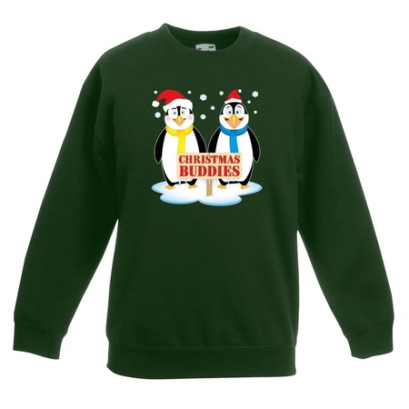 Christmas sweater green with 2 penguins for kids