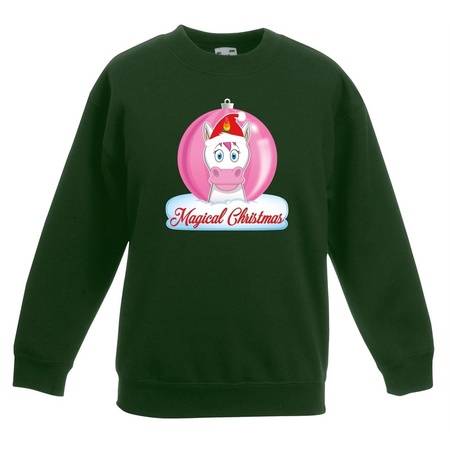 Kerst sweater / trui groen met eenhoorn voor meisjes