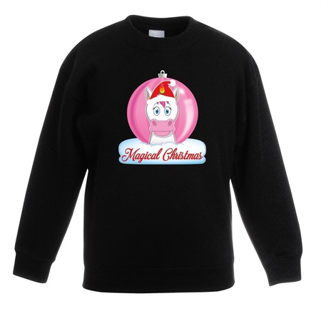 Kerst sweater / trui zwart met eenhoorn voor meisjes