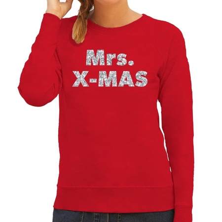 Red Christmas sweater Mrs. x-mas silver for women
