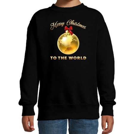 Bellatio Decorations kersttrui/sweater voor kinderen - Merry Christmas - wereld - zwart
