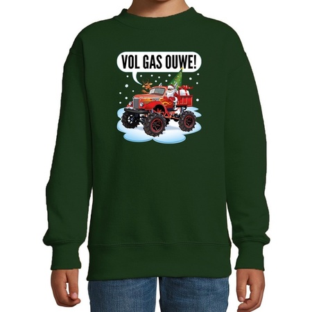 Christmas sweater monstertruck vol gas ouwe green for kids