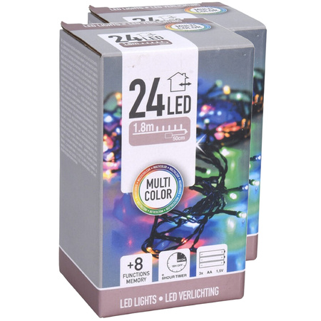 2x pieces Christmas lights on batteries colored 24 LED - 180 cm