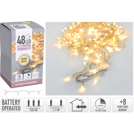 2x pieces Christmas lights on batteries warm white 48 LED 350 cm