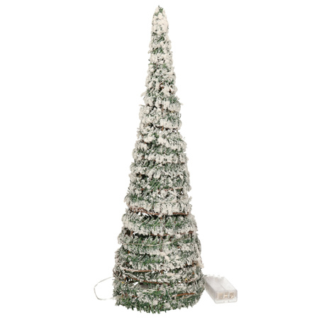 Kerstverlichting figuren Led kegel kerstboom groen besneeuwd 60 cm 