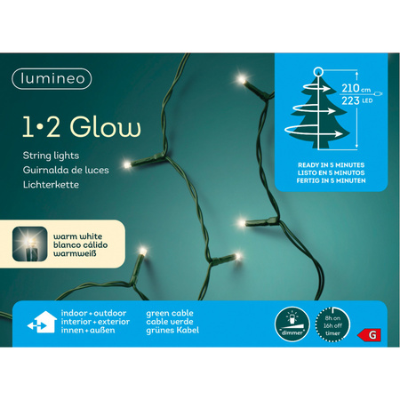 2x pieces Christmas lights 1-2 glow outdoor 223 lights 210 cm with timer