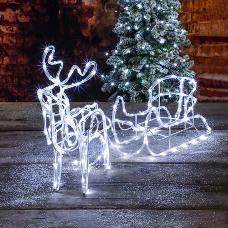 Kerstverlichting Led figuren voor buiten rendier met slee met 160 lampjes helder wit