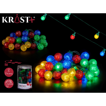 Krist+ Lichtsnoer - feestverlichting - 600 cm - 30 LED bolletjes gekleurd - batterij
