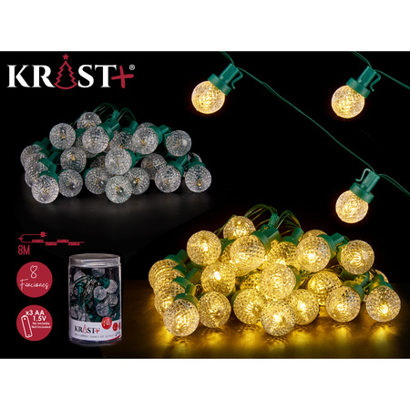 Krist+ lichtsnoer - feestverlichting - 600 cm - 30 LED bolletjes warm wit - batterij