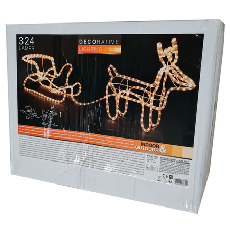 Zielig fonds mat Rendier met slee lichtslang 100 cm | Kerst verlichte dieren | Bellatio  kerstversiering