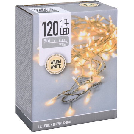 Feestverlichting lichtsnoeren met 120 warm witte led lampjes/lichtjes 9 meter
