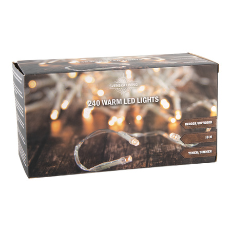Kerstverlichting transparant snoer met 240 lampjes warm wit 1800 cm inclusief timer en dimmer