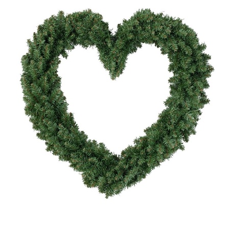 Kerstversiering kerstkrans hart groen 50 cm inclusief verlichting