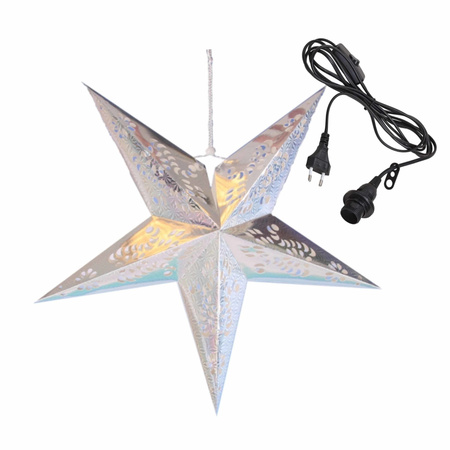 Christmas decoration silver paper star 60 cm with lighting cable