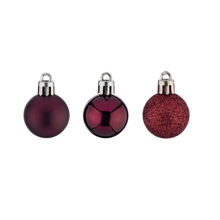 Krist+ mini kerstballen - 12x stuks - wijn/bordeaux rood - kunststof -3 cm