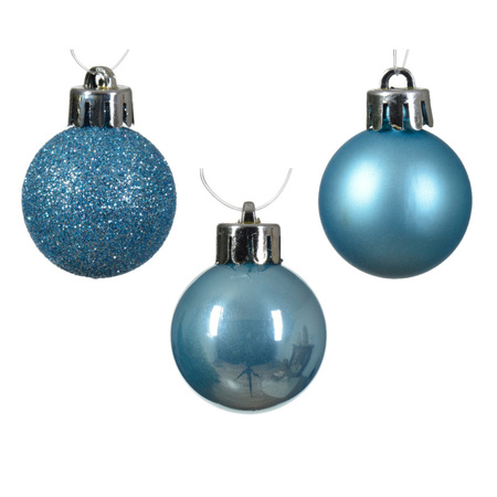 Decoris kleine kerstballen - 14x - ijs blauw - 3 cm -kunststof