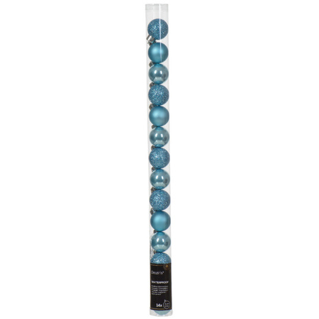 Decoris kleine kerstballen - 14x - ijs blauw - 3 cm -kunststof