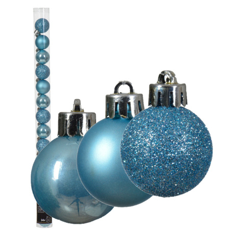 Decoris kleine kerstballen - 28x - ijs blauw - 3 cm -kunststof