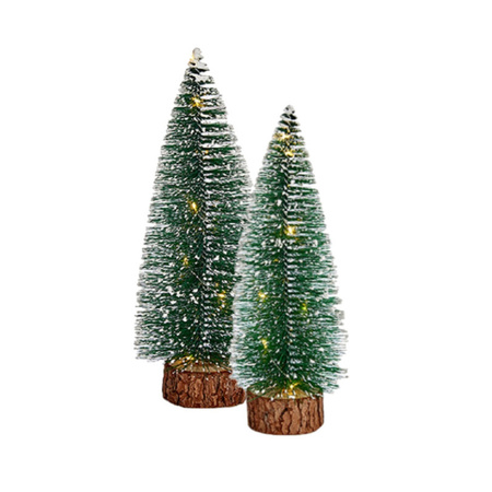 Kleine/mini decoratie kerstboompjes set van 2x st met licht 25-30 cm