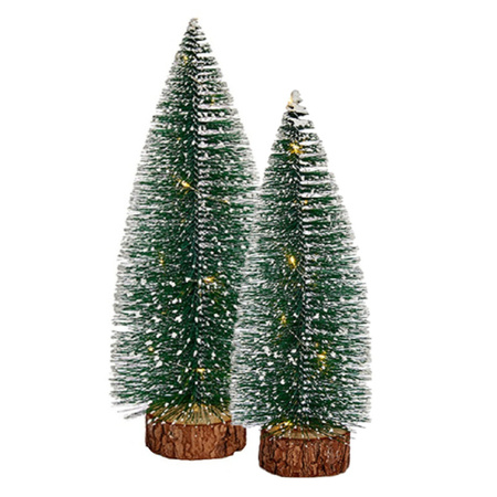 Kleine/mini decoratie kerstboompjes set van 2x st met licht 30-35 cm