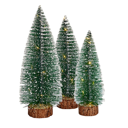 Mini deco christmas trees set of 3x pcs 25, 30 and 35 cm with lights 