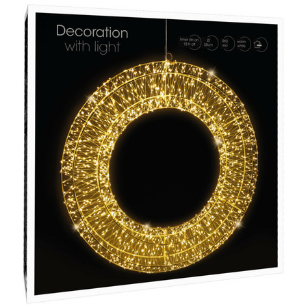 Metal luminous christmas ring with warm white light 38 cm