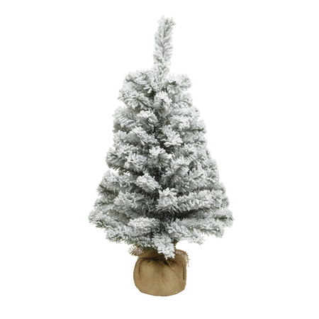 Mini kerstboom - 60 cm - met sneeuw en kerstverlichting warm wit
