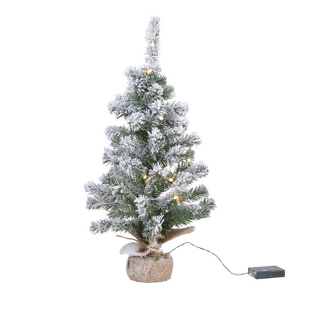 Artificial christmas tree green with lights and snow 60 cm