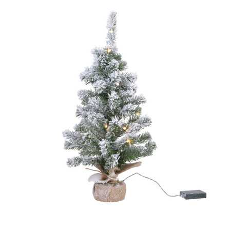 Artificial christmas tree green with lights and snow 90 cm