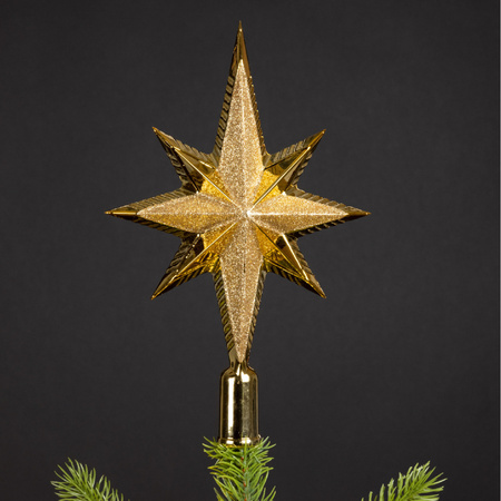 1x Plastic star christmas tree topper glitter gold 25,5 cm