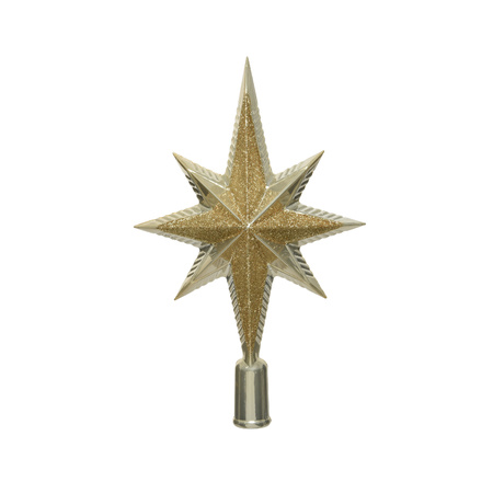 1x Plastic star christmas tree topper glitter pearl champagne 25,5 cm
