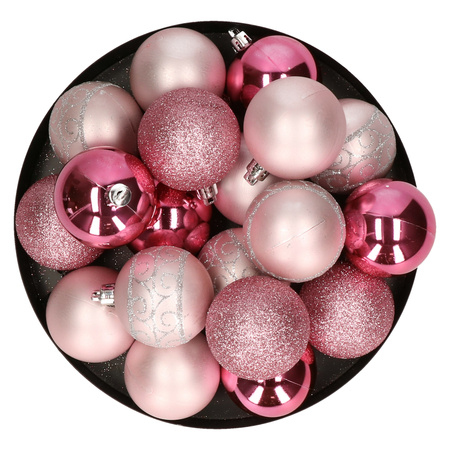 Kunststof kerstballen 20x stuks roze mix 6 cm