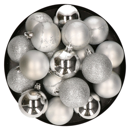 Kunststof kerstballen 20x stuks zilver mix 6 cm