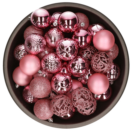 Kunststof kerstballen 37x stuks bubblegum roze 6 cm