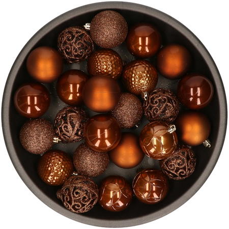 Kunststof kerstballen 37x stuks herfst bruin 6 cm