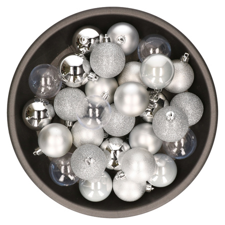Kunststof kerstballen 48x stuks zilver 6 cm 