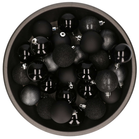 Kunststof kerstballen 48x stuks zwart 6 cm